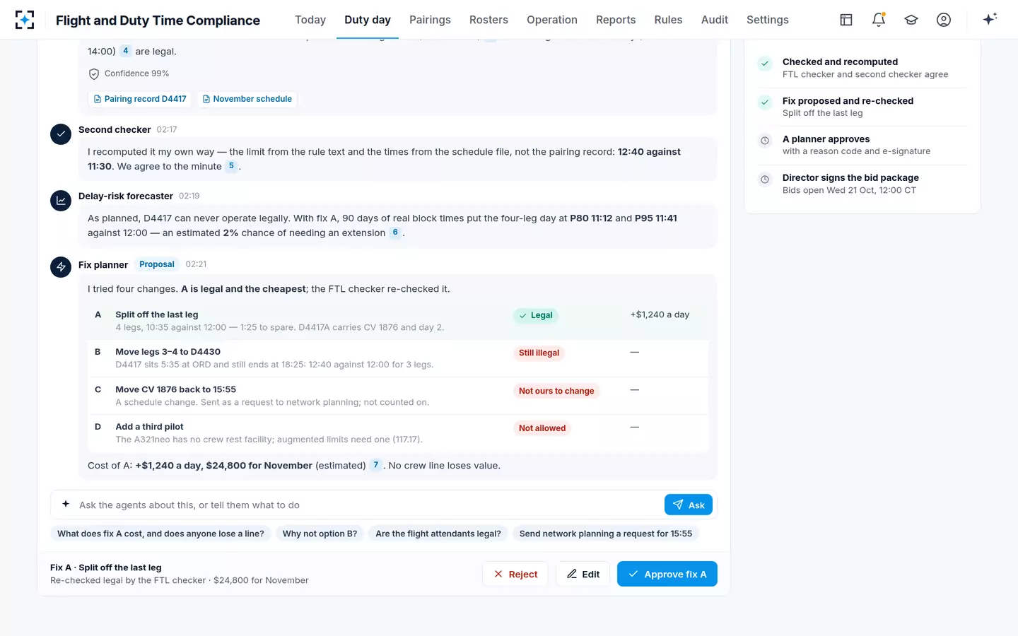 Flight and Duty Time Compliance — Recomputed, forecast and fixed