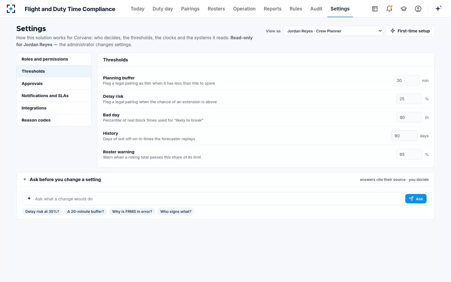 Flight and Duty Time Compliance — Thresholds