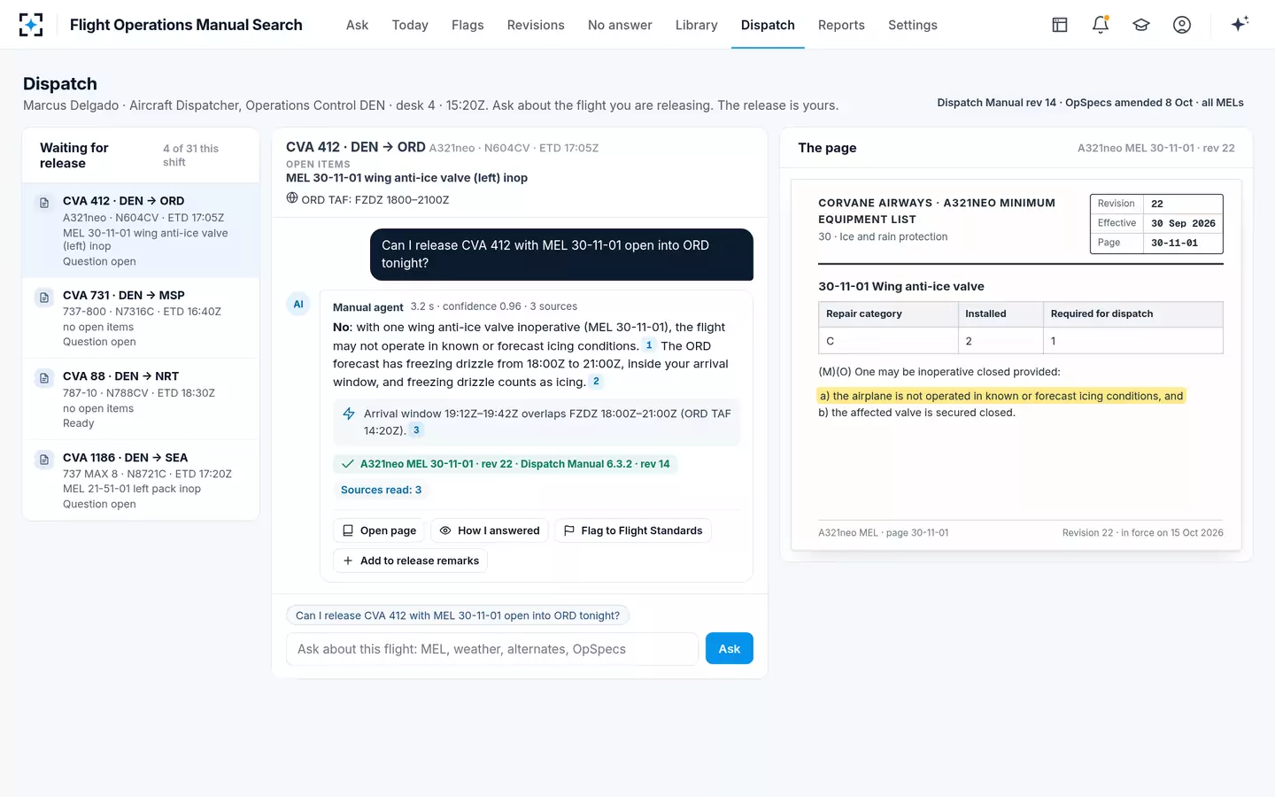 Flight Operations Manual Search — MEL and OpSpecs search for dispatchers