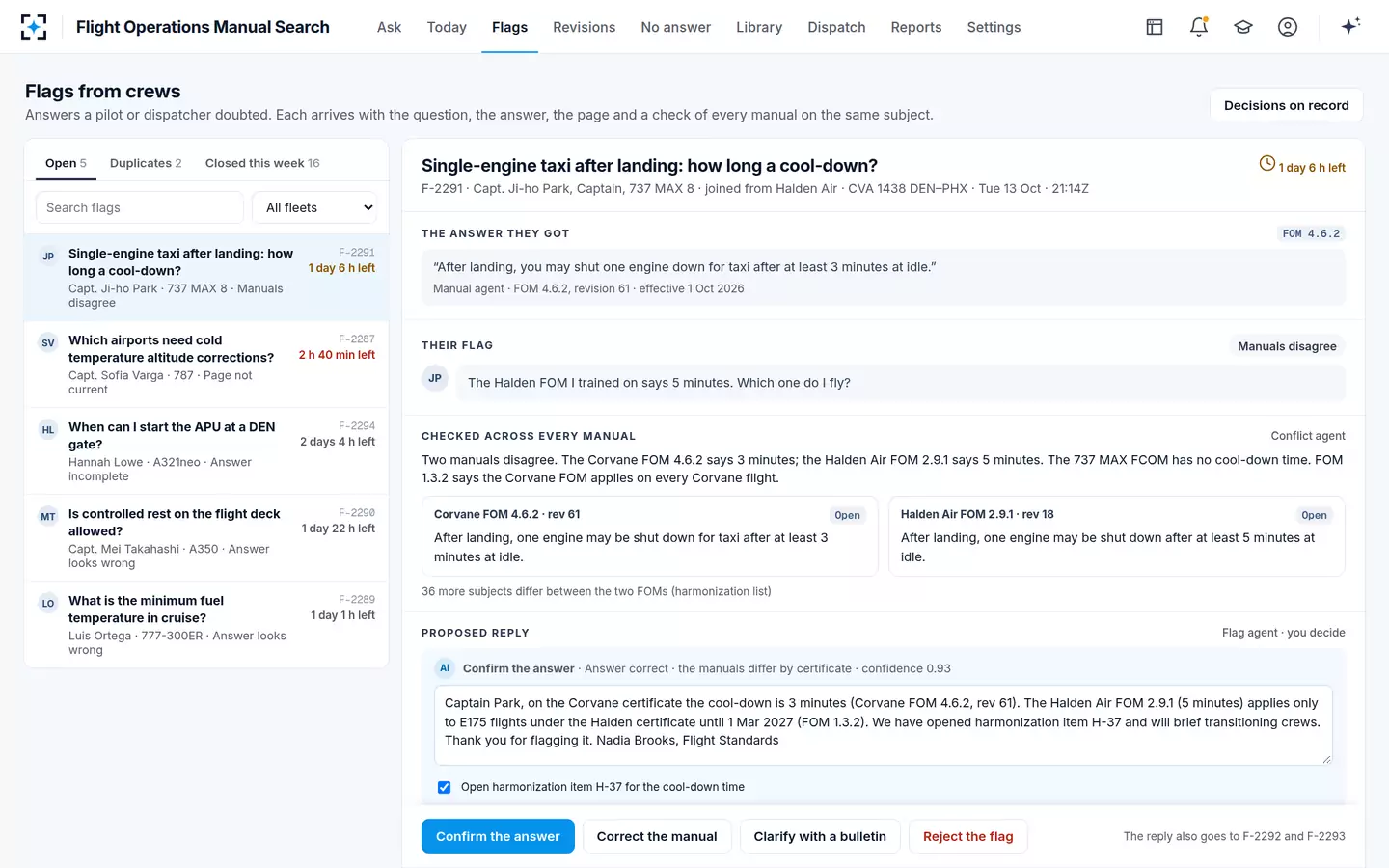 Flight Operations Manual Search — A flag as a case