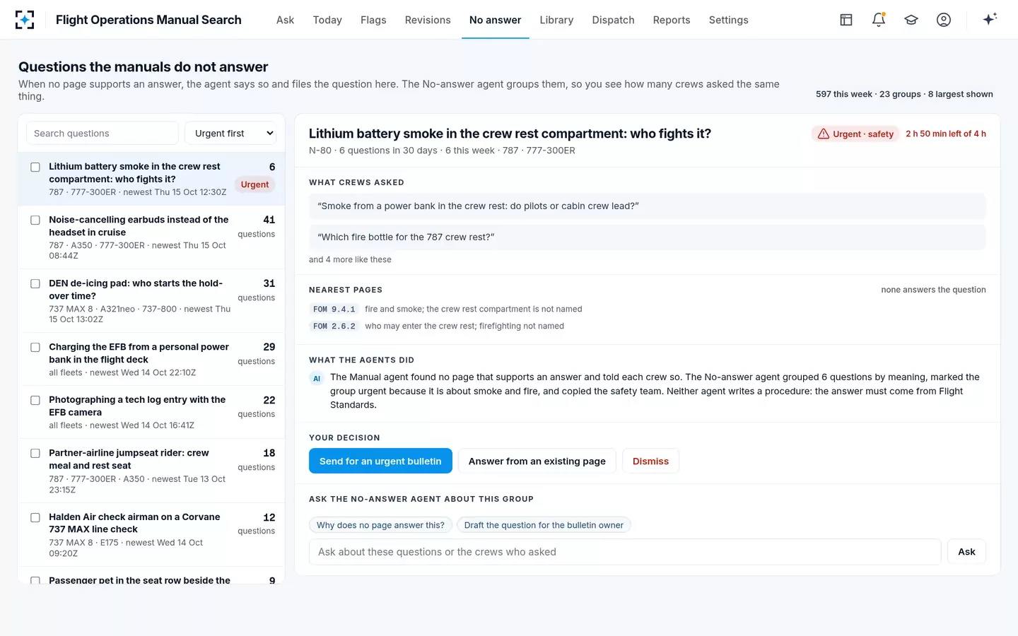 Flight Operations Manual Search — Questions the manuals do not answer