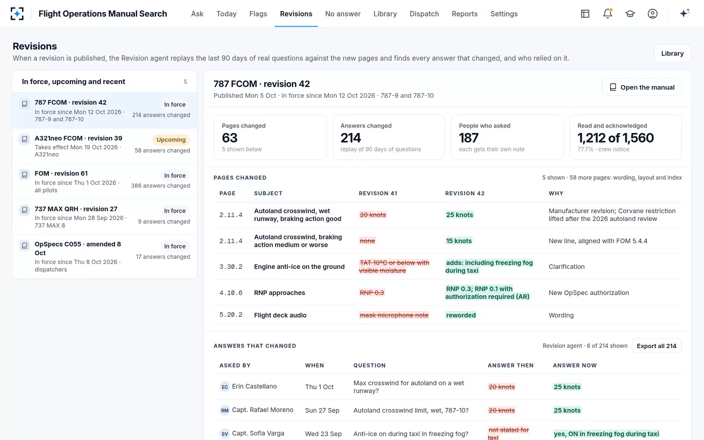 Flight Operations Manual Search — Manual revision control