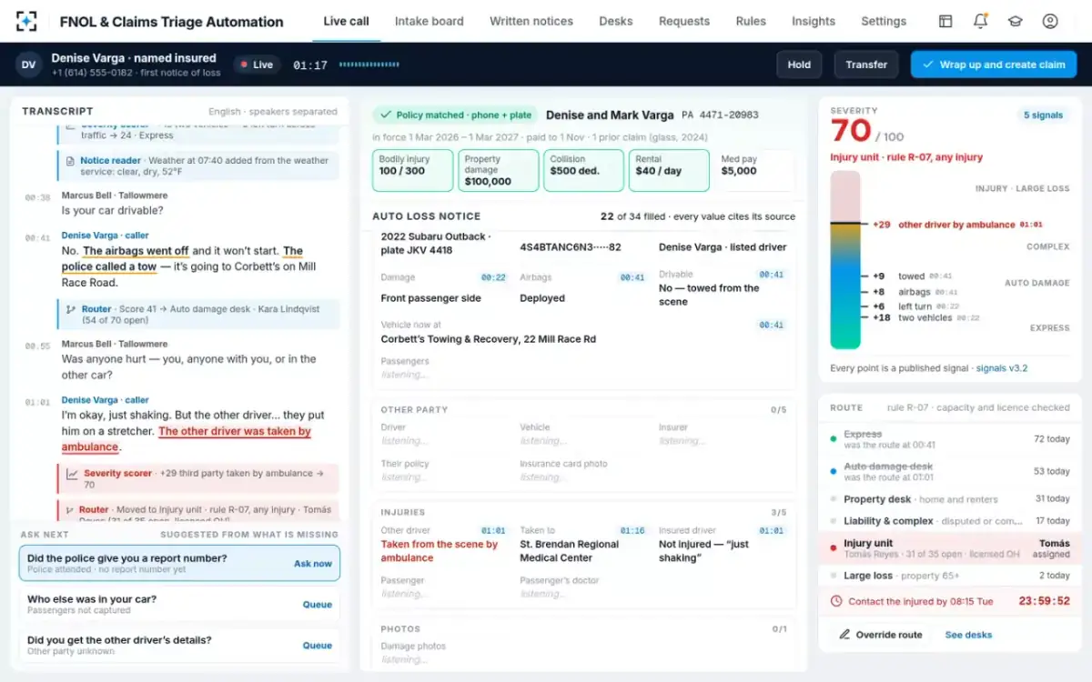 FNOL & Claims Triage Automation — The live call
