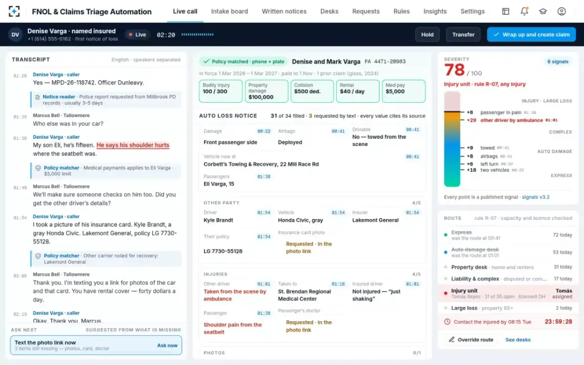 FNOL & Claims Triage Automation — End of the call