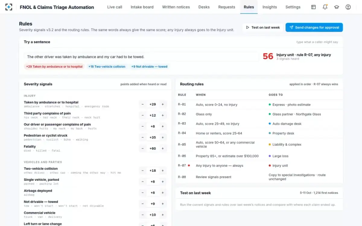 FNOL & Claims Triage Automation — Severity signals and routing rules