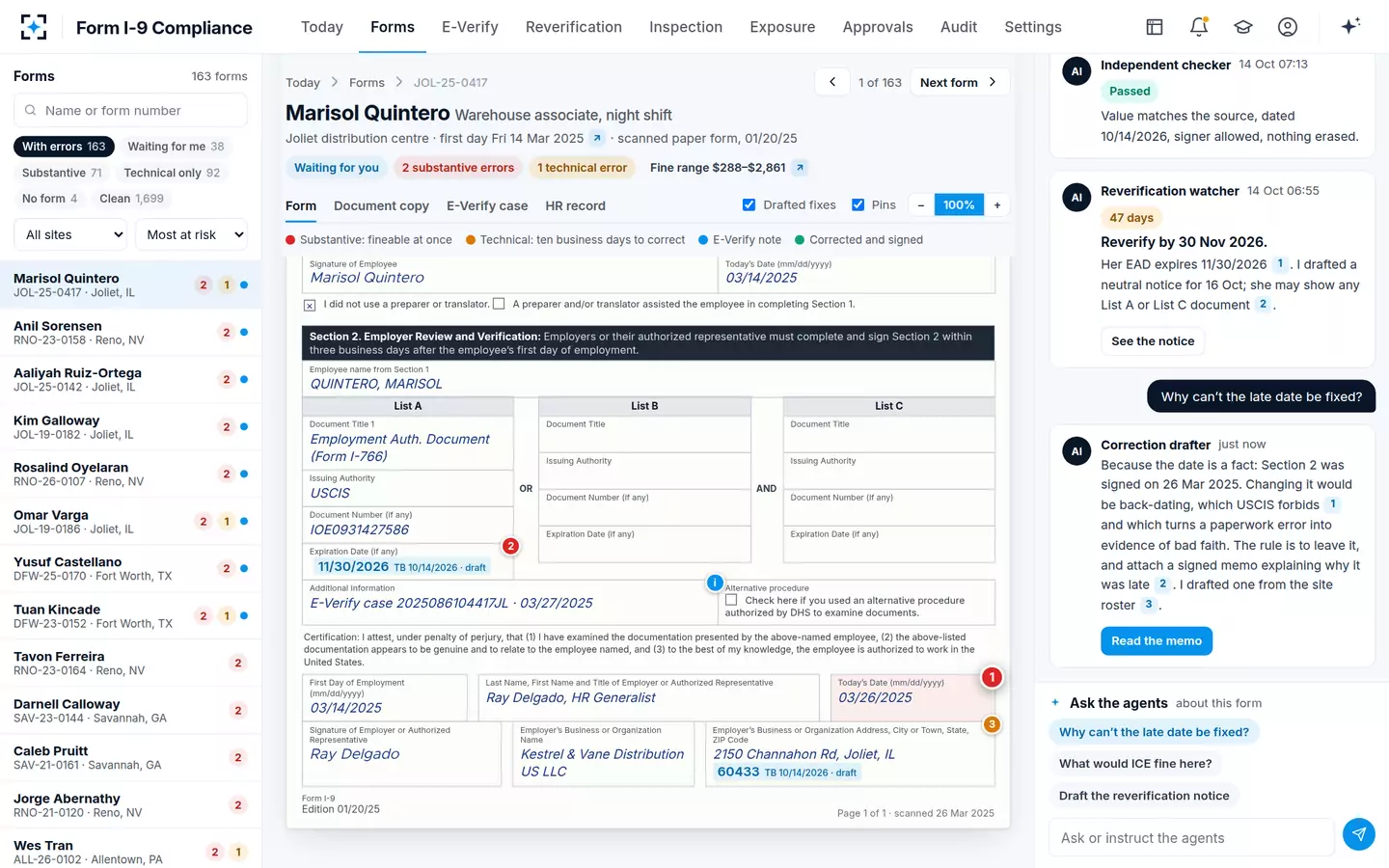 Form I-9 Compliance — A question beside the form
