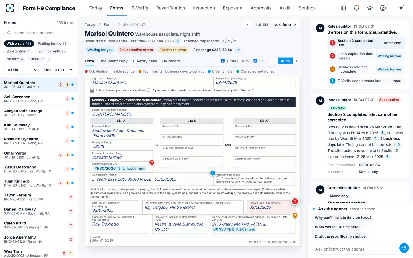 Form I-9 Compliance — The form, every error pinned