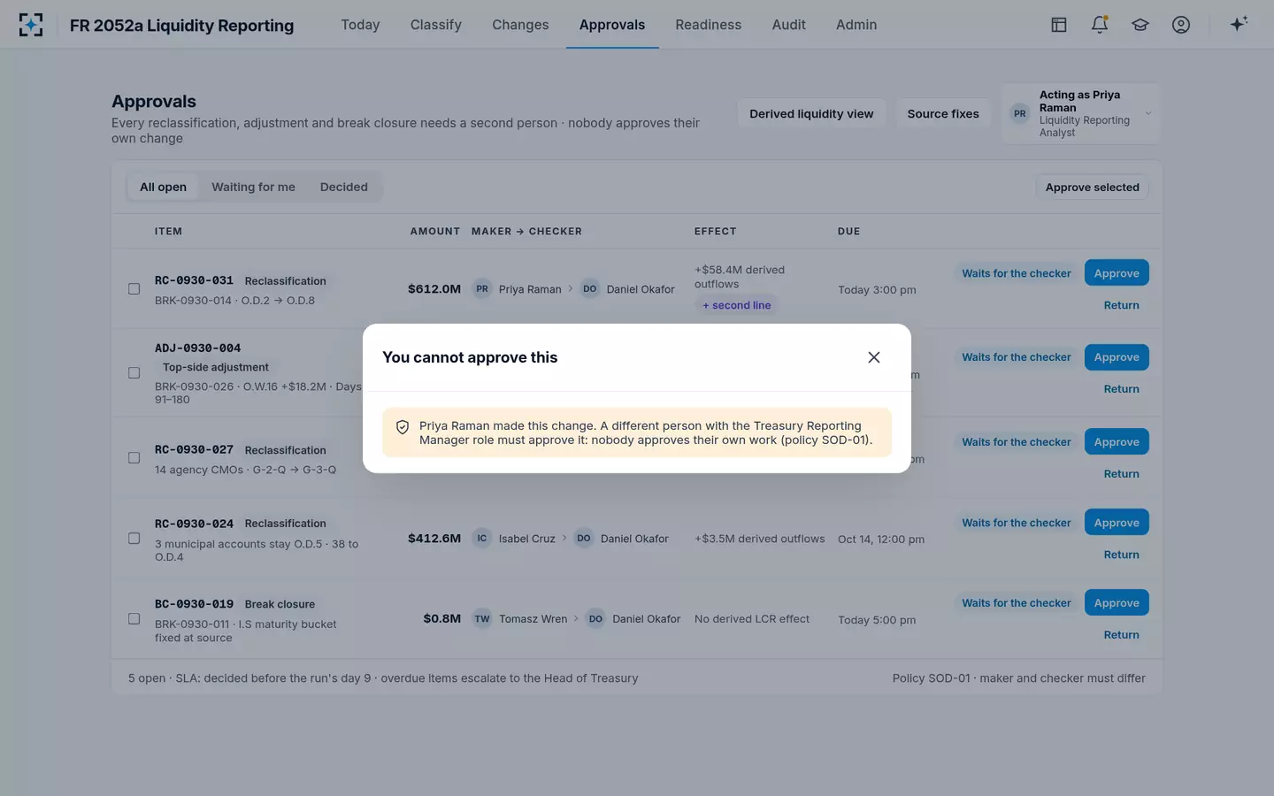 FR 2052a Liquidity Reporting — Nobody approves their own change