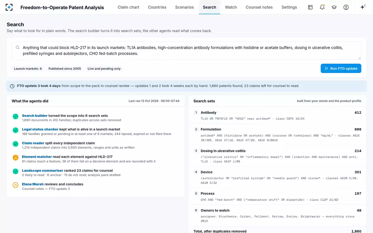 Freedom-to-Operate Patent Analysis — Plain-words search