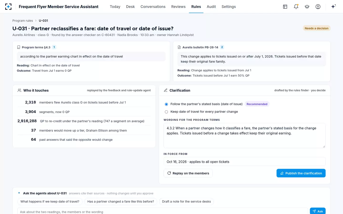 Frequent Flyer Member Service Assistant — The unclear rule, side by side