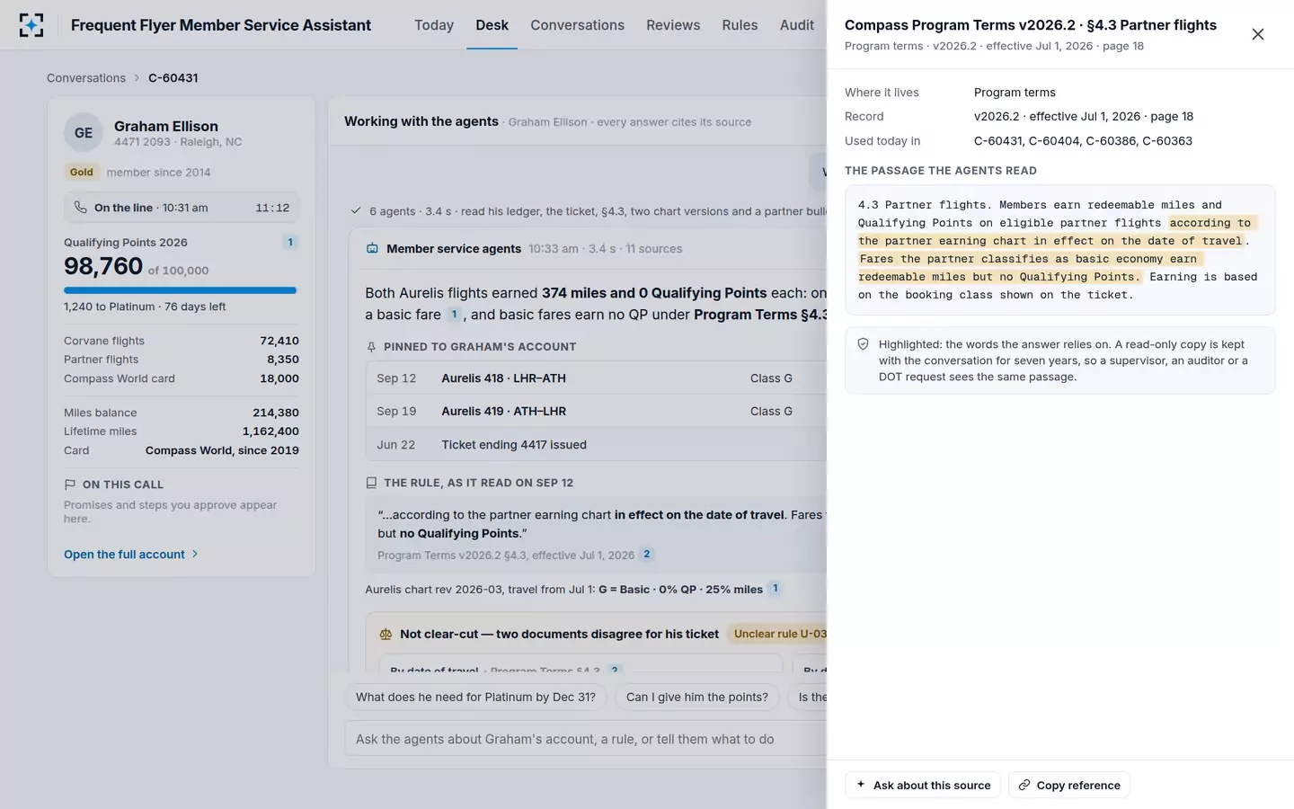 Frequent Flyer Member Service Assistant — The clause behind the answer