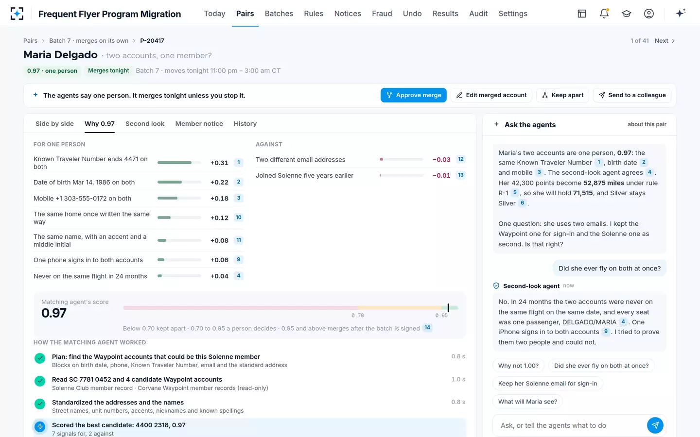 Frequent Flyer Program Migration — Why the agents matched them