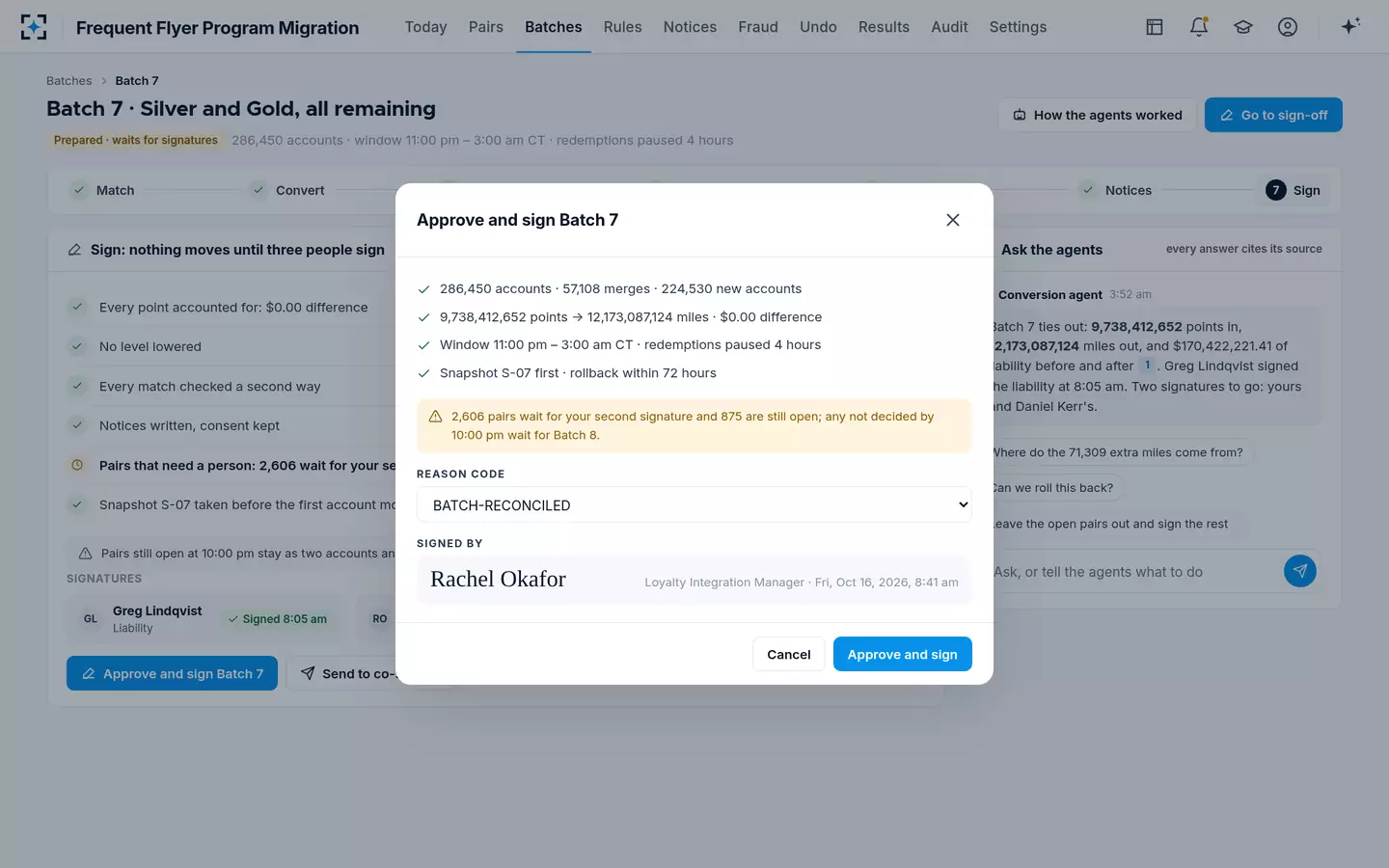 Frequent Flyer Program Migration — Approve and sign the batch