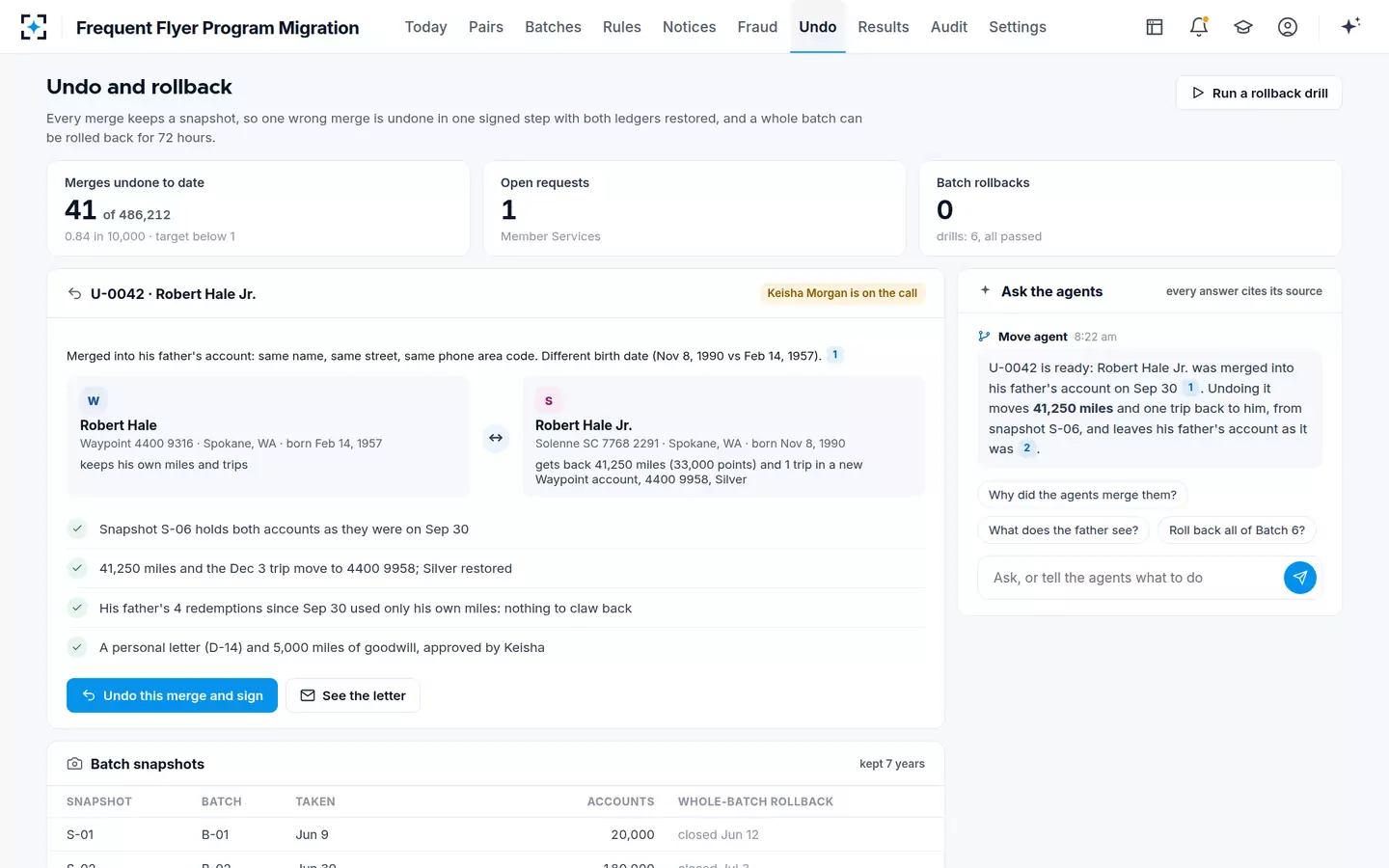 Frequent Flyer Program Migration — Undo and rollback