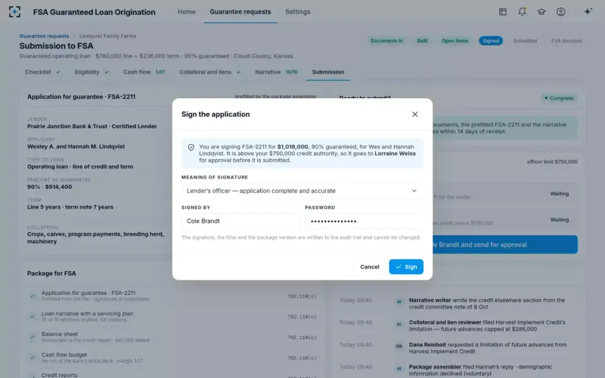 FSA Guaranteed Loan Origination — Signing the application