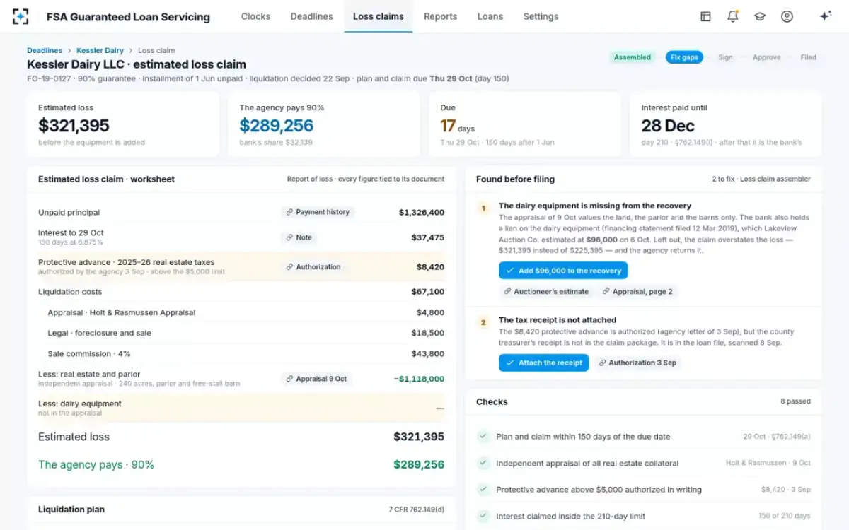 FSA Guaranteed Loan Servicing — The loss claim worksheet