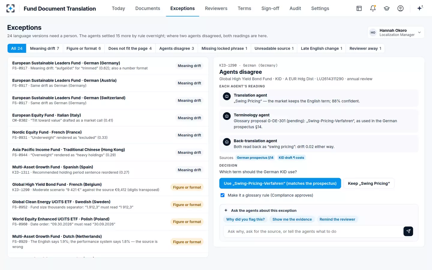 Fund Document Translation — Where agents disagree