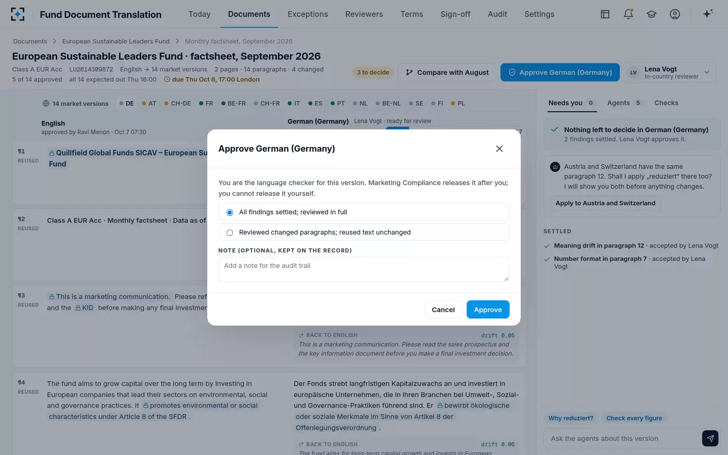 Fund Document Translation — The reviewer approves