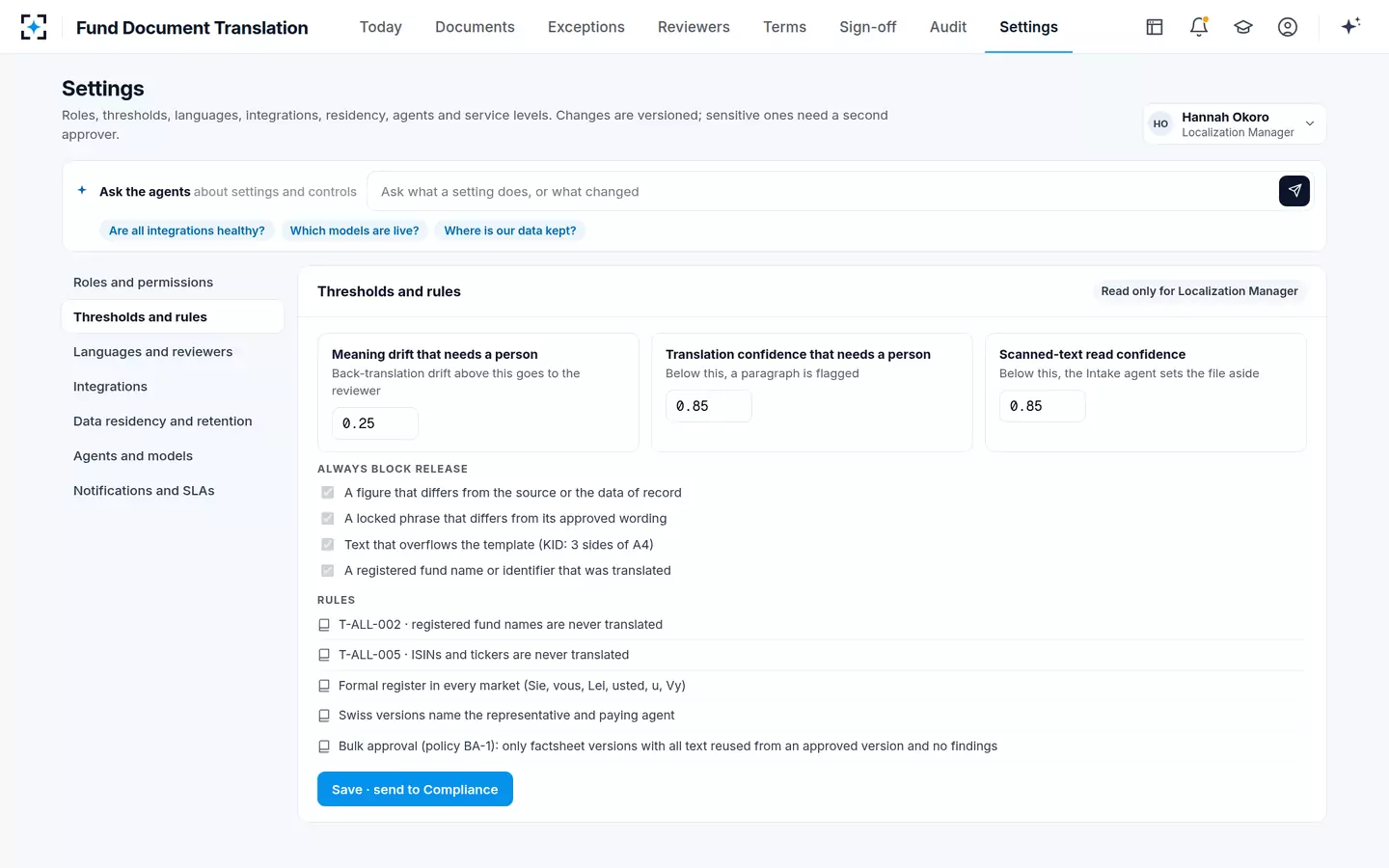 Fund Document Translation — Thresholds and rules