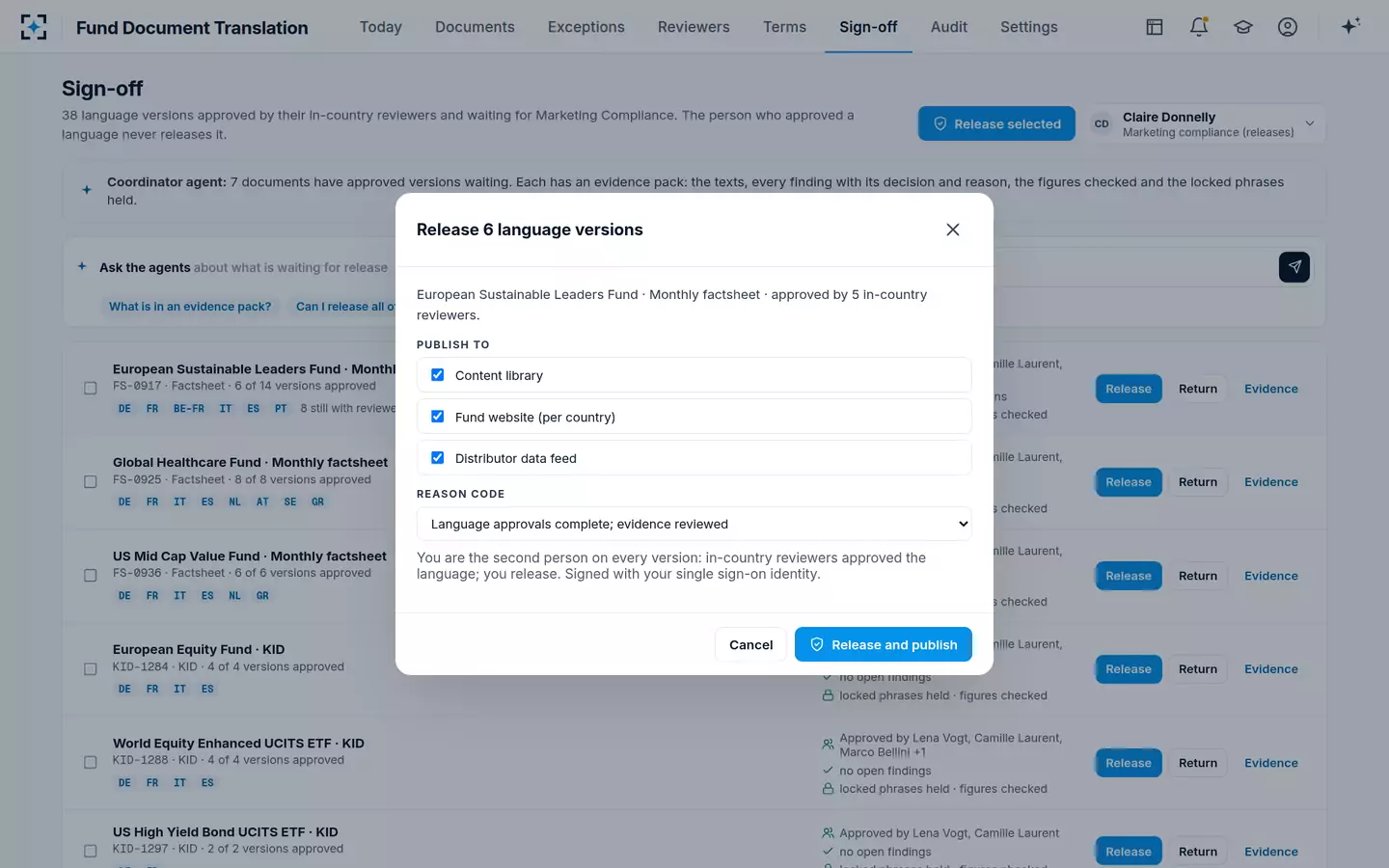 Fund Document Translation — Release by Compliance