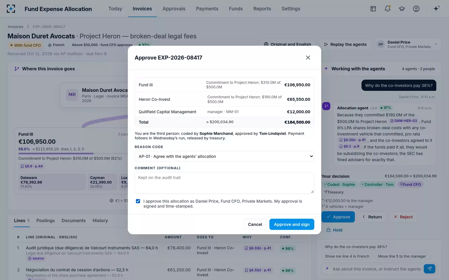 Fund Expense Allocation — Approve and sign