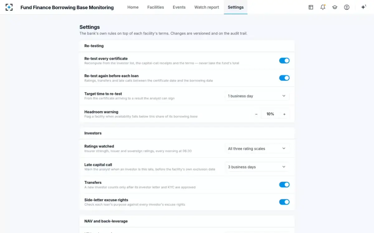 Fund Finance Borrowing Base Monitoring — The bank's rules