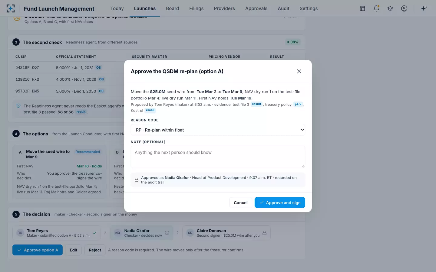 Fund Launch Management — Approve and sign