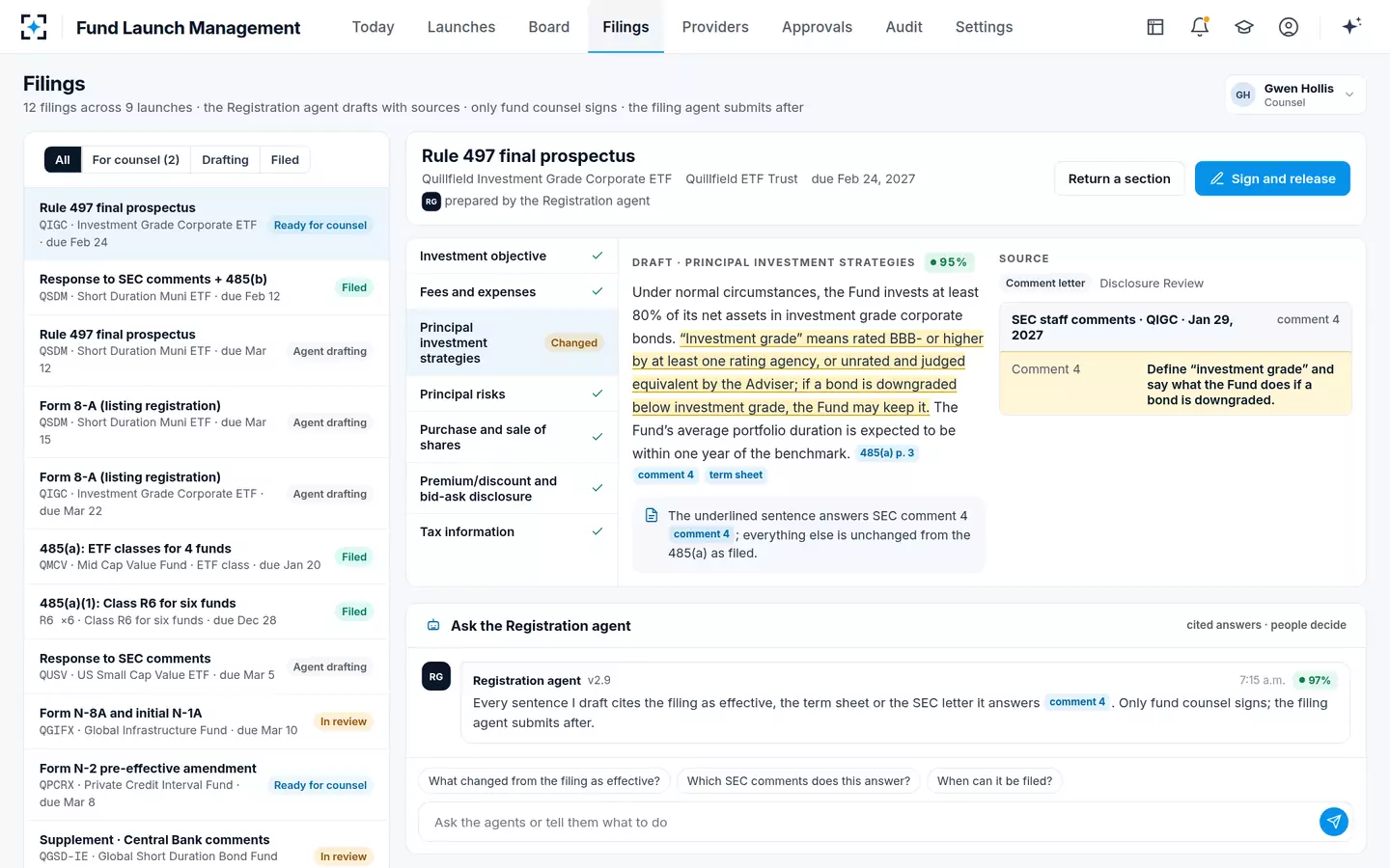 Fund Launch Management — Filings beside their sources