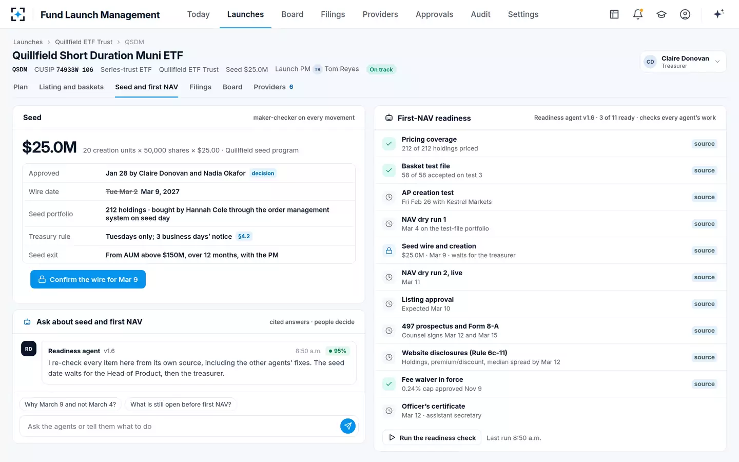 Fund Launch Management — Seed capital and first-NAV readiness