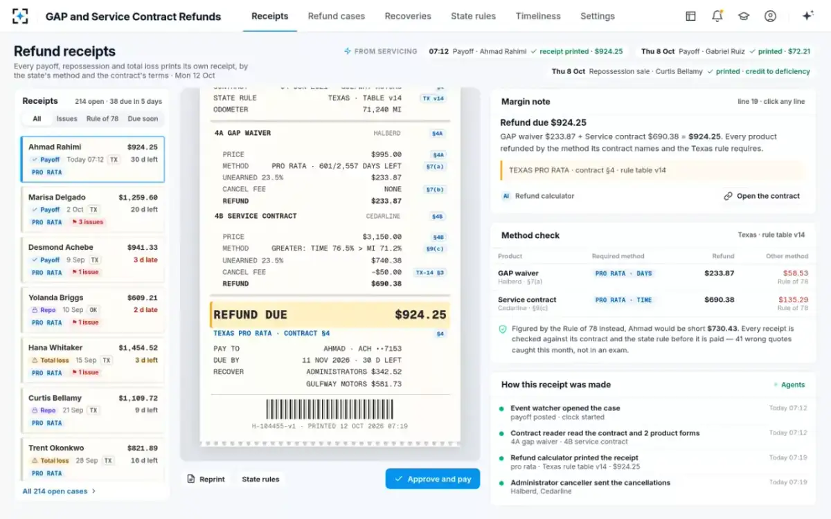 GAP and Service Contract Refunds — A receipt prints itself