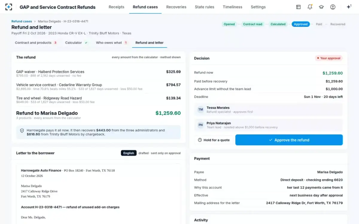 GAP and Service Contract Refunds — Refund and letter