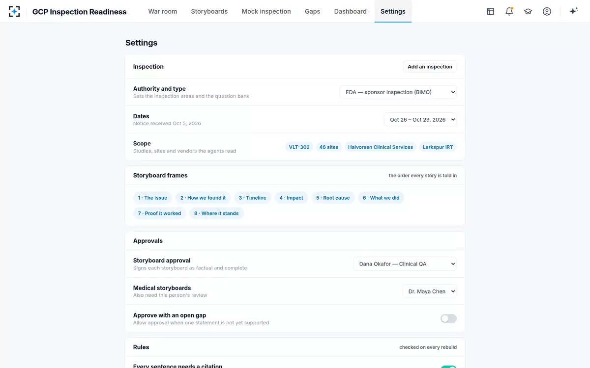 GCP Inspection Readiness — Your settings