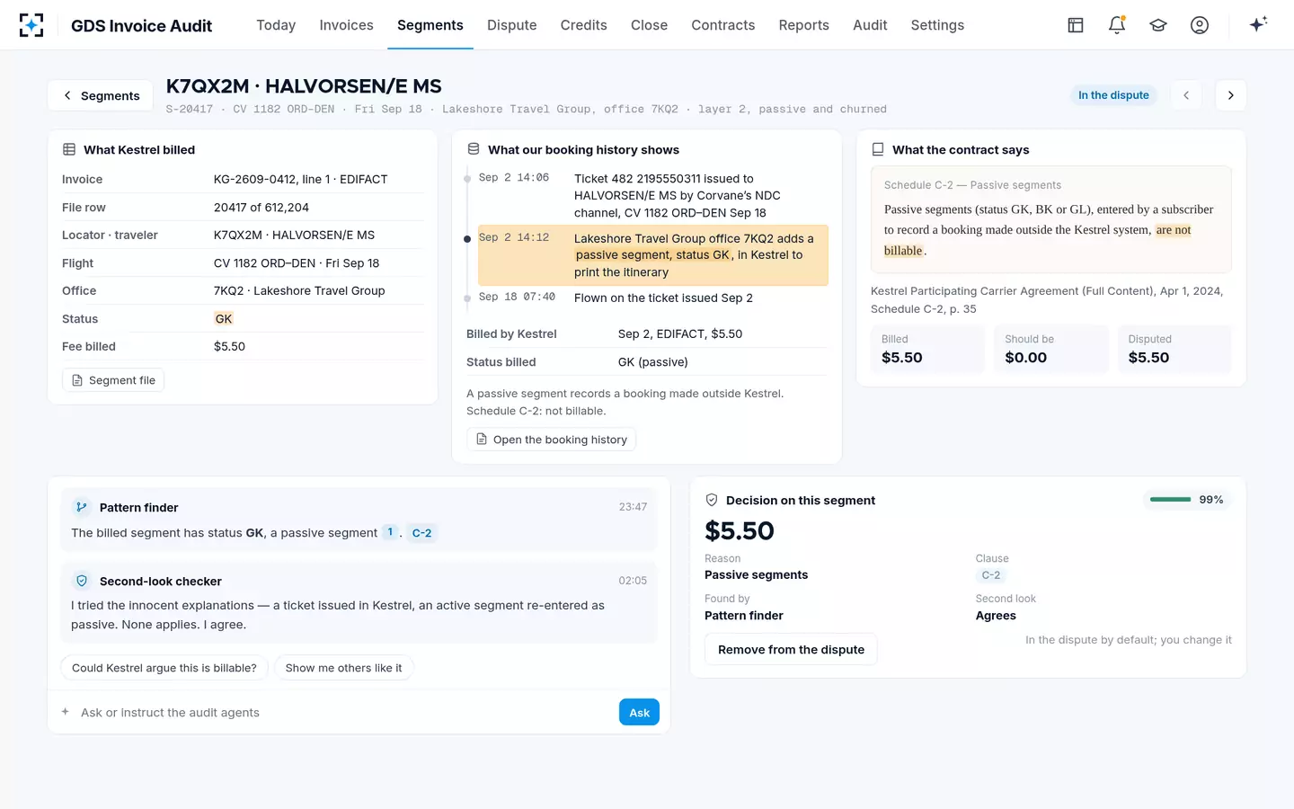 GDS Invoice Audit — One segment's proof