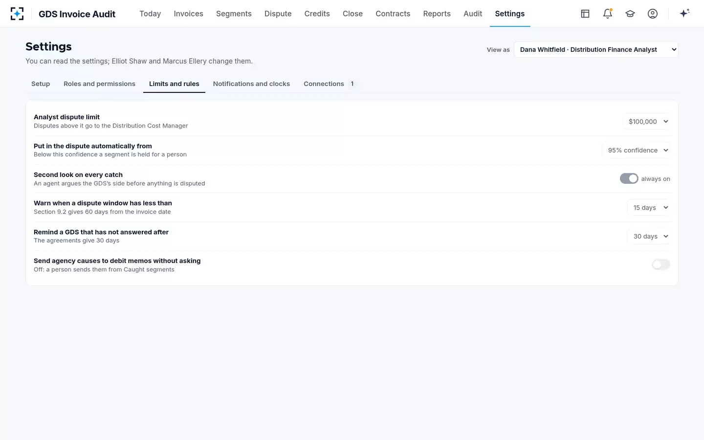 GDS Invoice Audit — Limits and rules