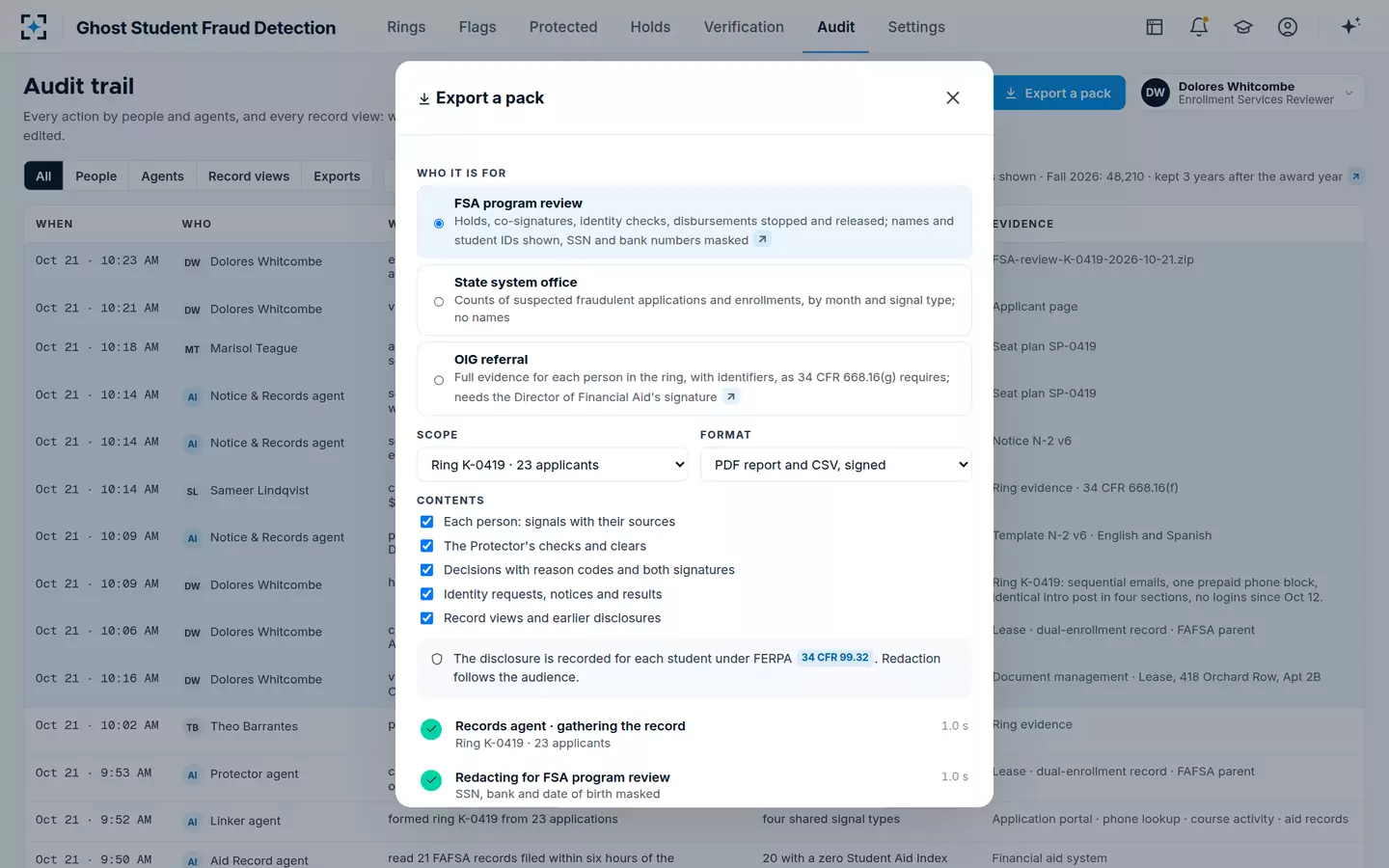 Ghost Student Fraud Detection — An audit export for each reviewer