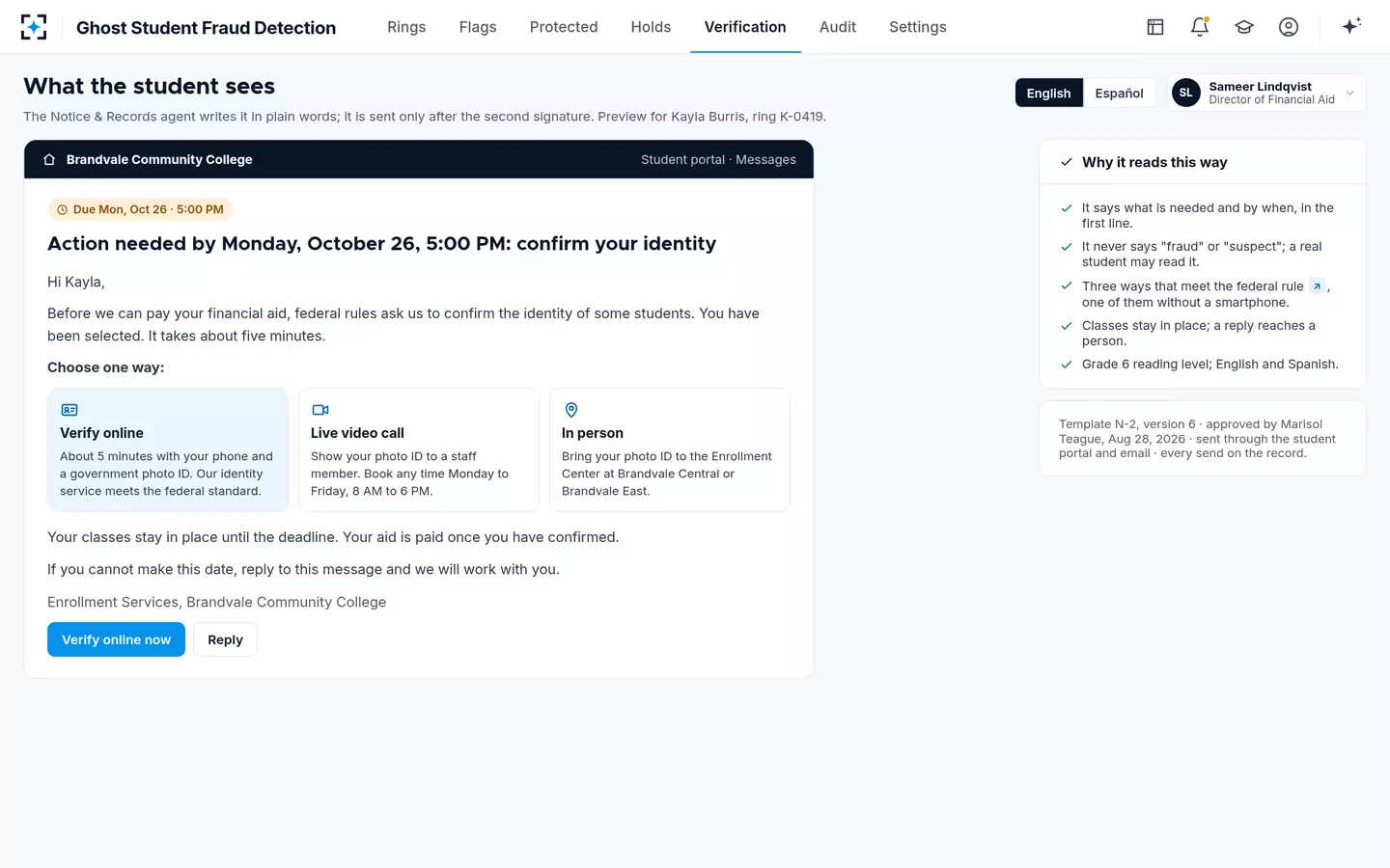 Ghost Student Fraud Detection — What the student sees