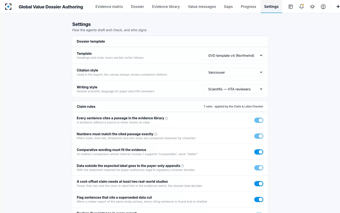 Global Value Dossier Authoring — Your rules