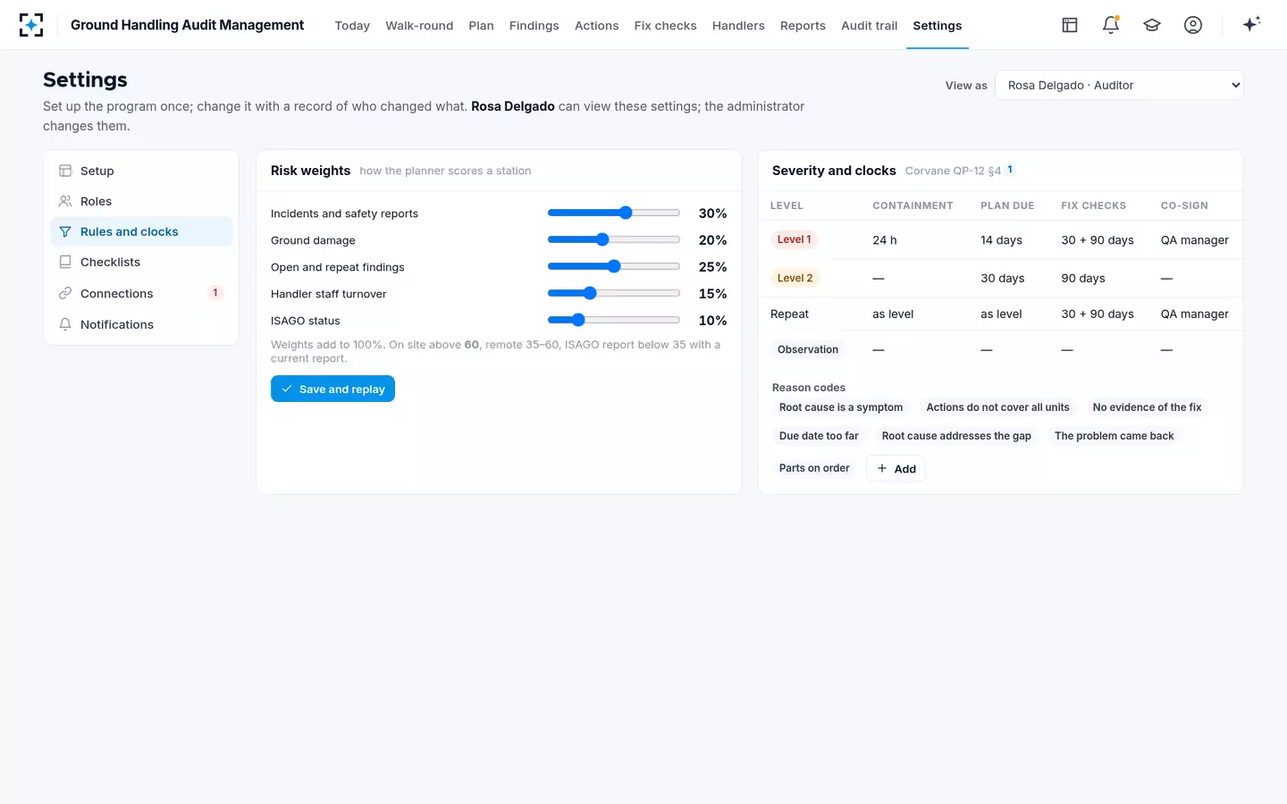 Ground Handling Audit Management — Rules and clocks