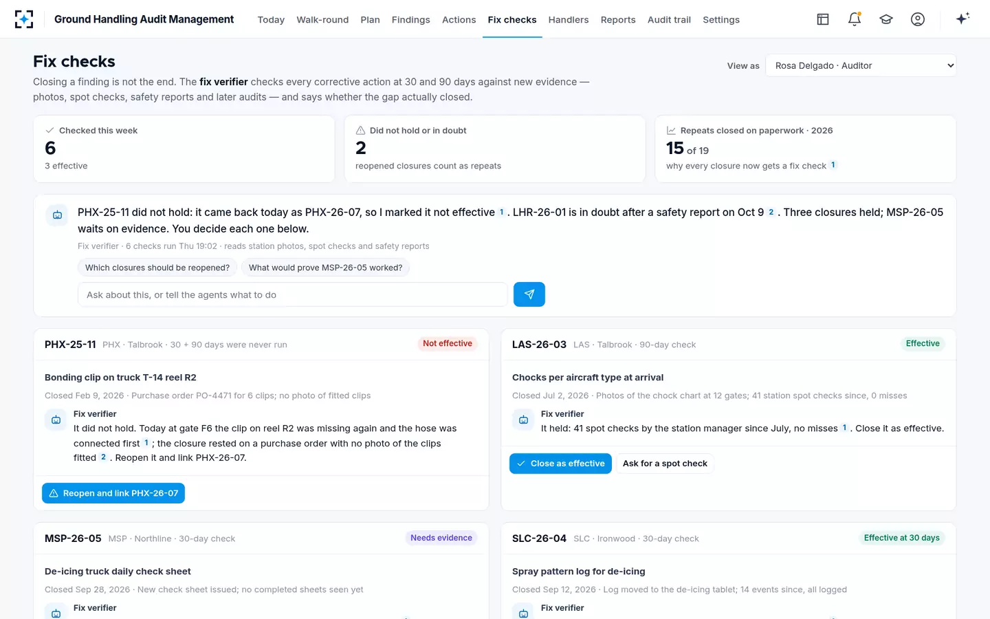 Ground Handling Audit Management — Fix checks