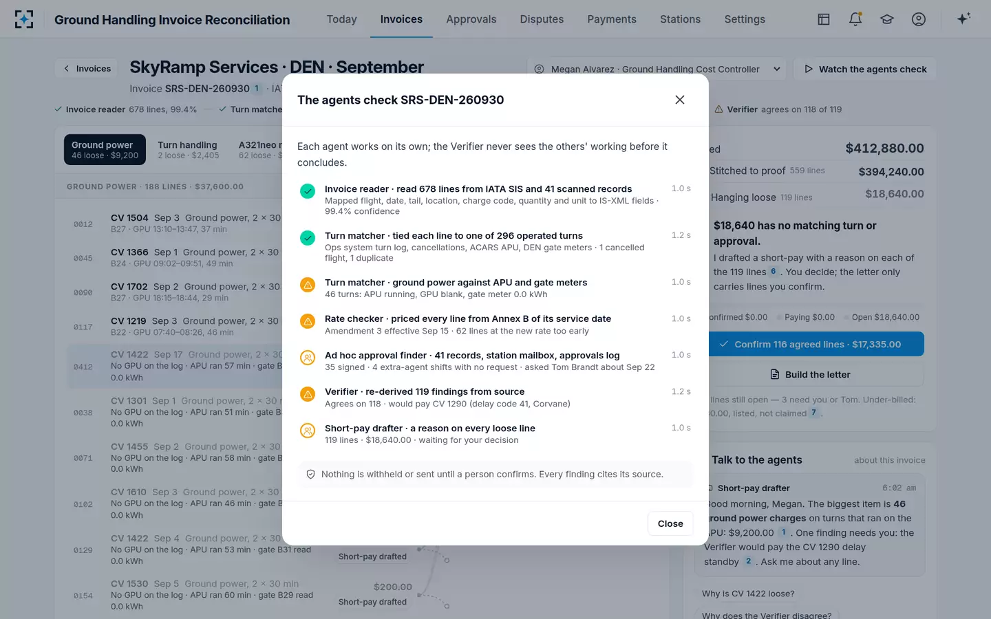 Ground Handling Invoice Reconciliation — The agents check