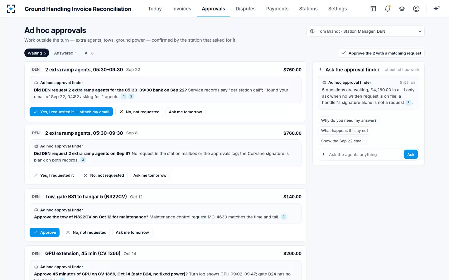 Ground Handling Invoice Reconciliation — Ad hoc approvals