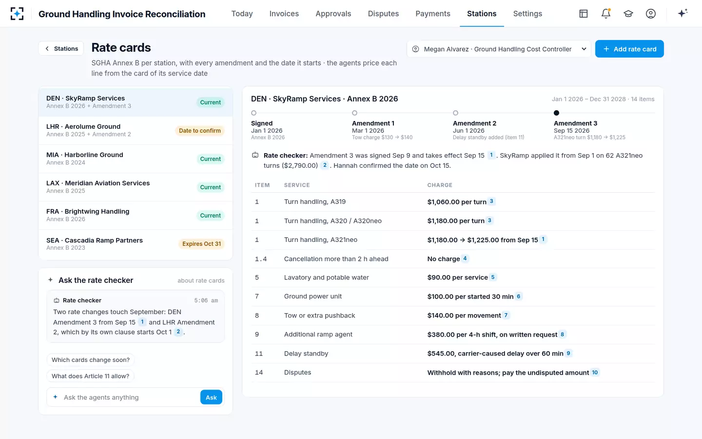 Ground Handling Invoice Reconciliation — Rate cards