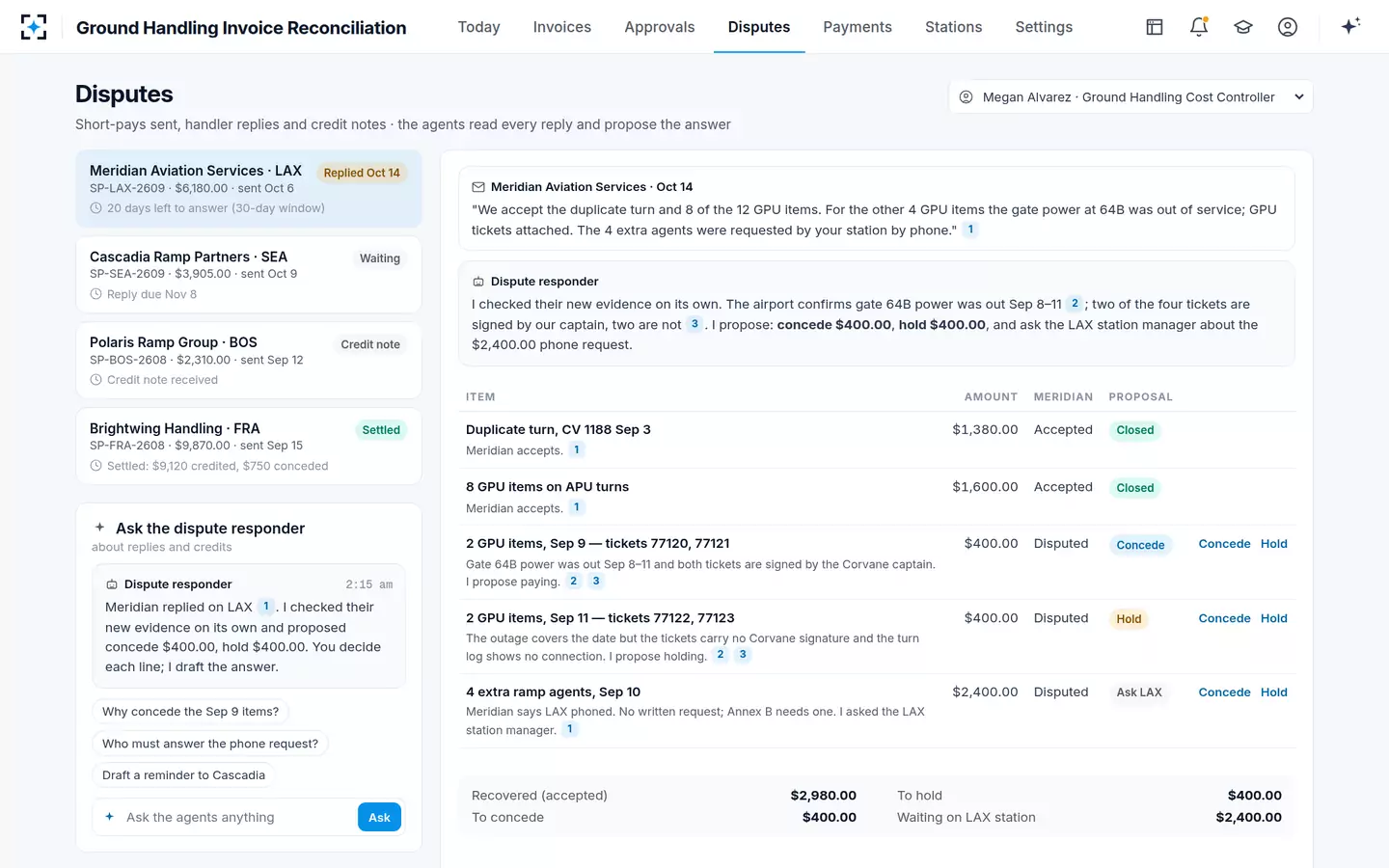 Ground Handling Invoice Reconciliation — Disputes and credit notes