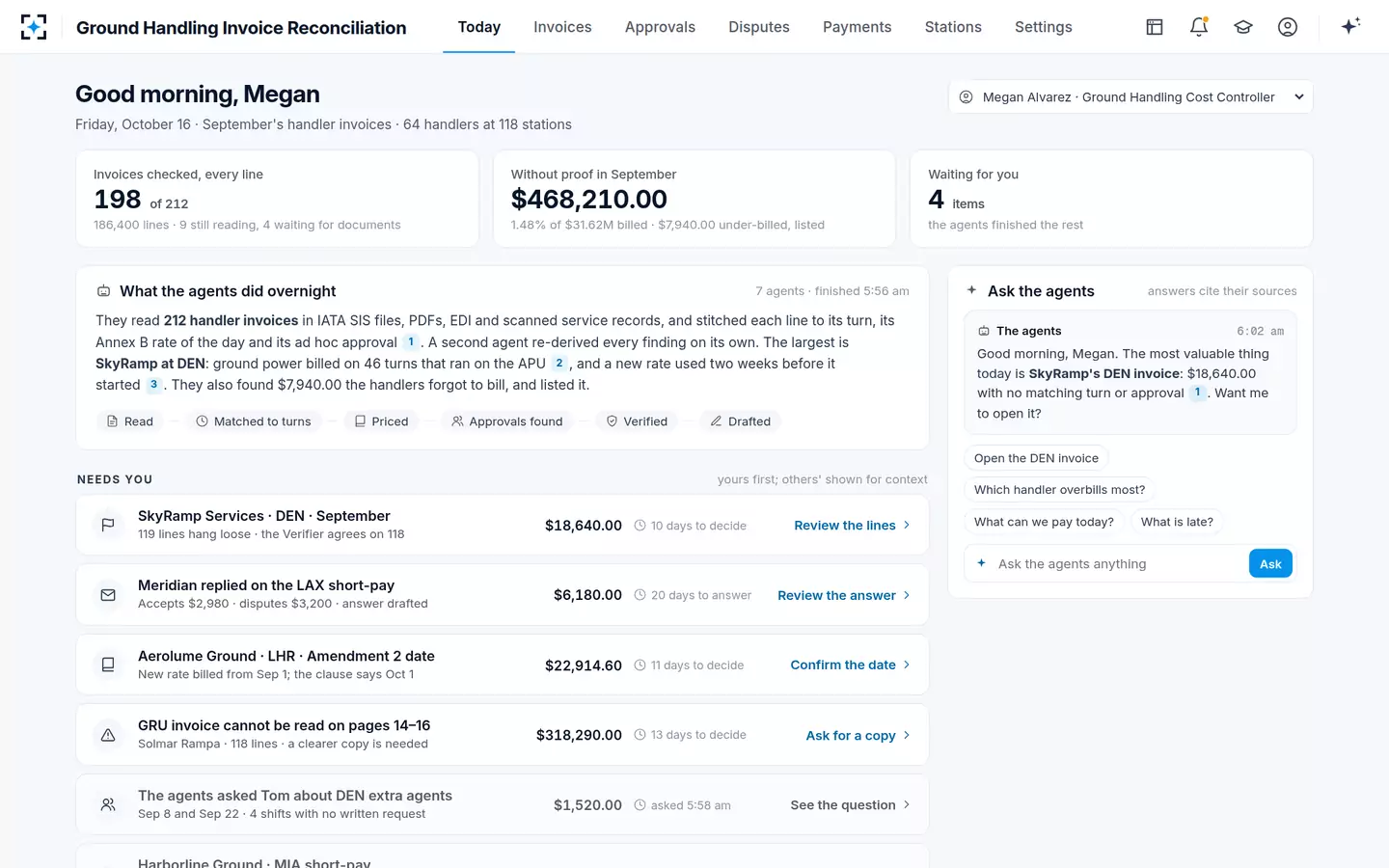 Ground Handling Invoice Reconciliation — Today