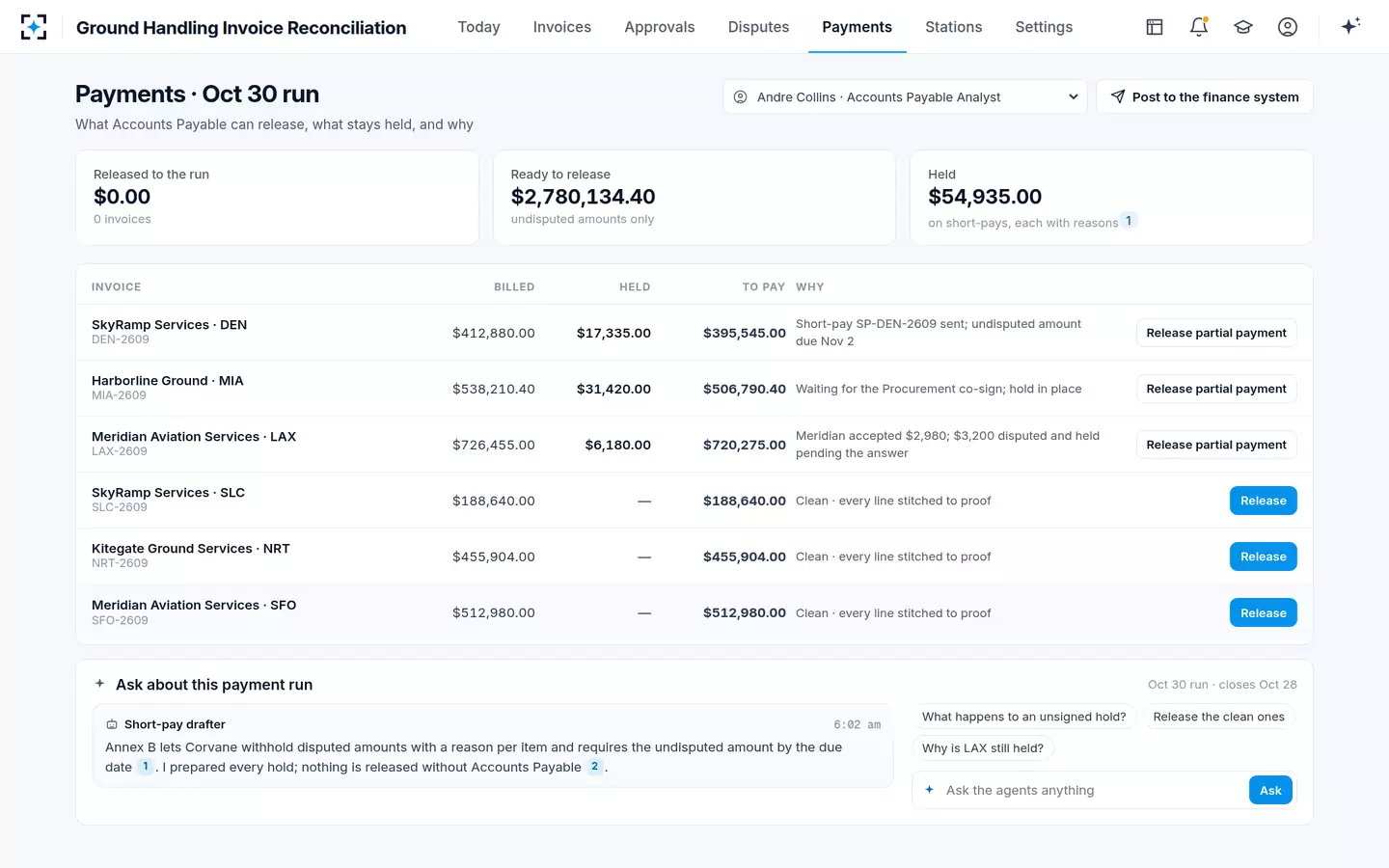 Ground Handling Invoice Reconciliation — The payment run