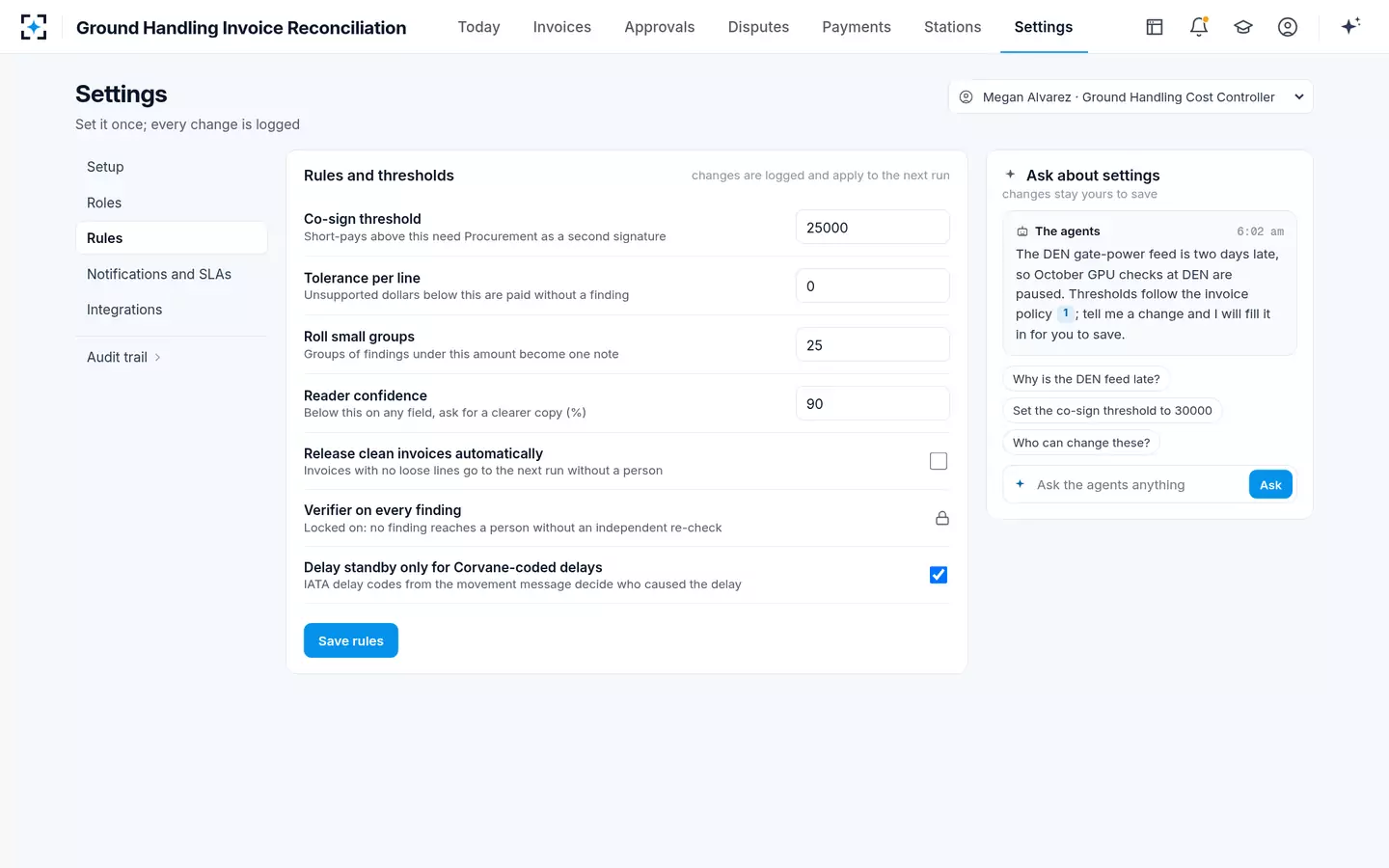 Ground Handling Invoice Reconciliation — Rules and thresholds
