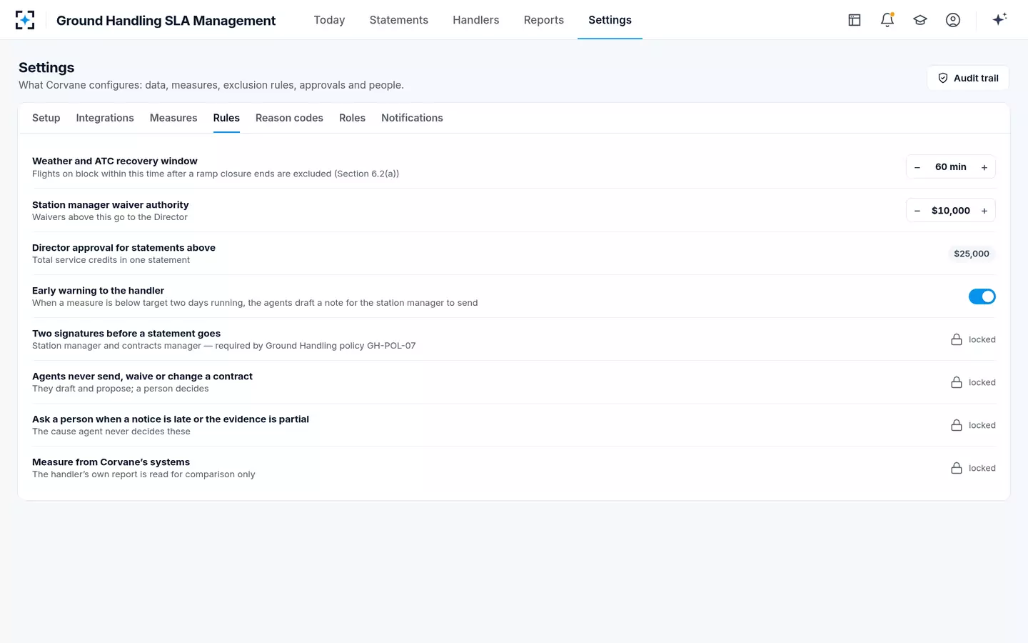 Ground Handling SLA Management — Your rules