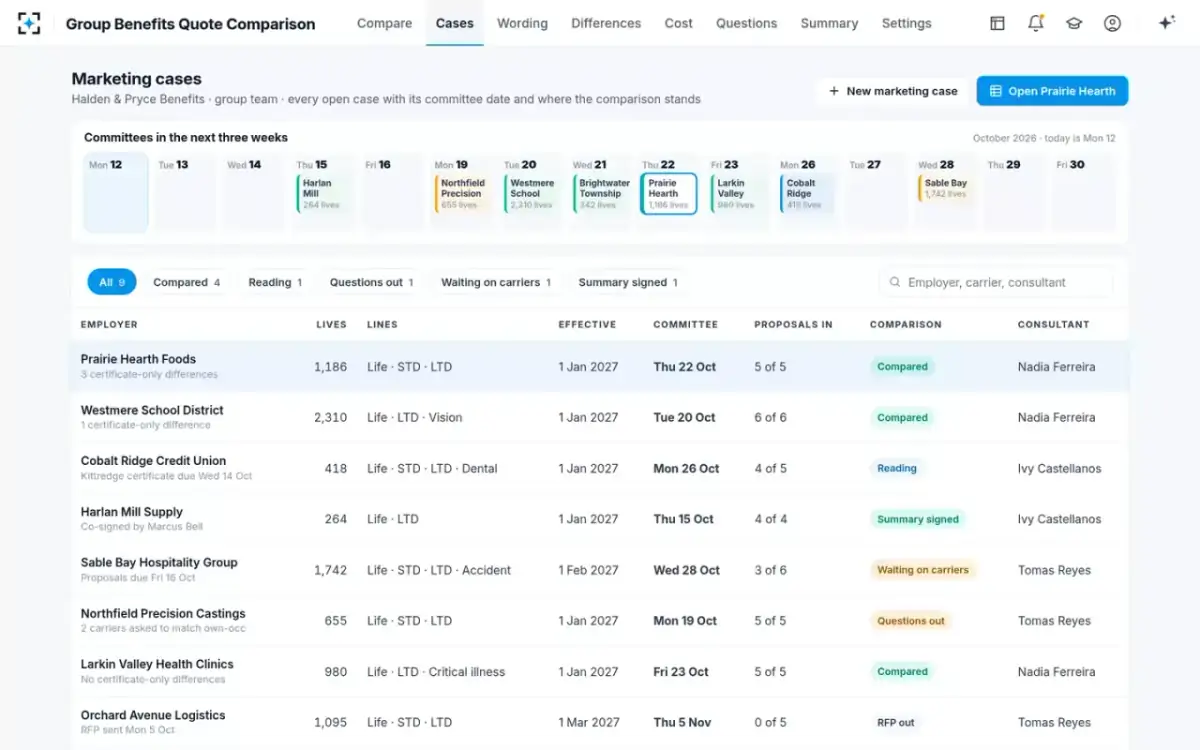 Group Benefits Quote Comparison — Marketing cases