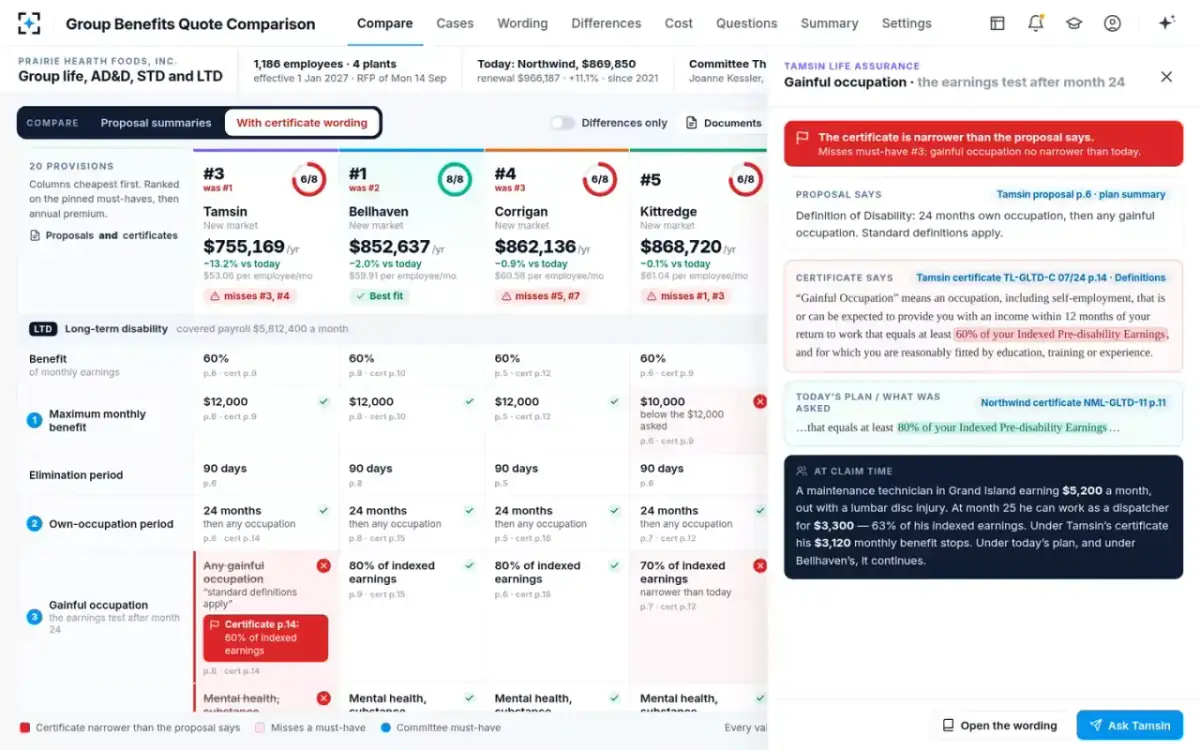 Group Benefits Quote Comparison — One cell, both passages