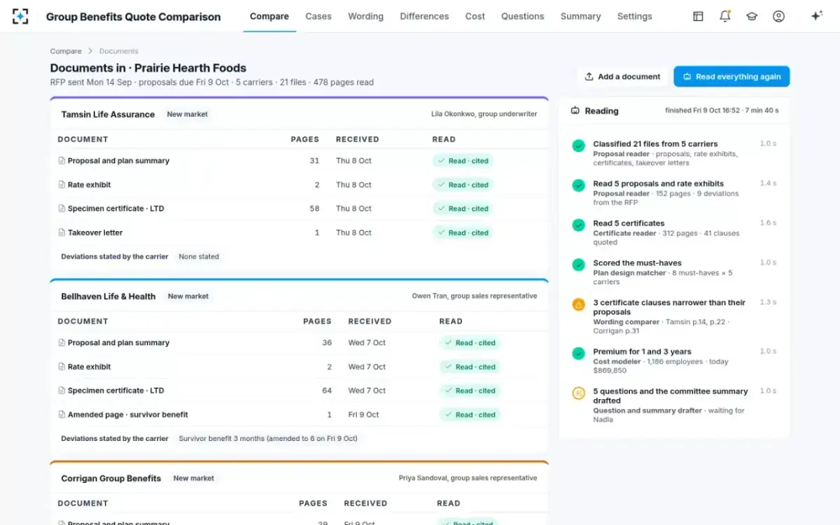 Group Benefits Quote Comparison — Documents in